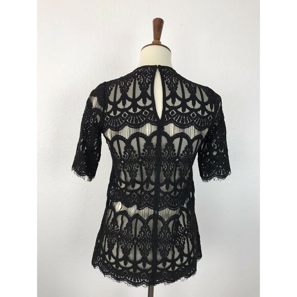 BCBGeneration Pullover Sheer Lace Fringe Trim Top - Picture 7 of 10